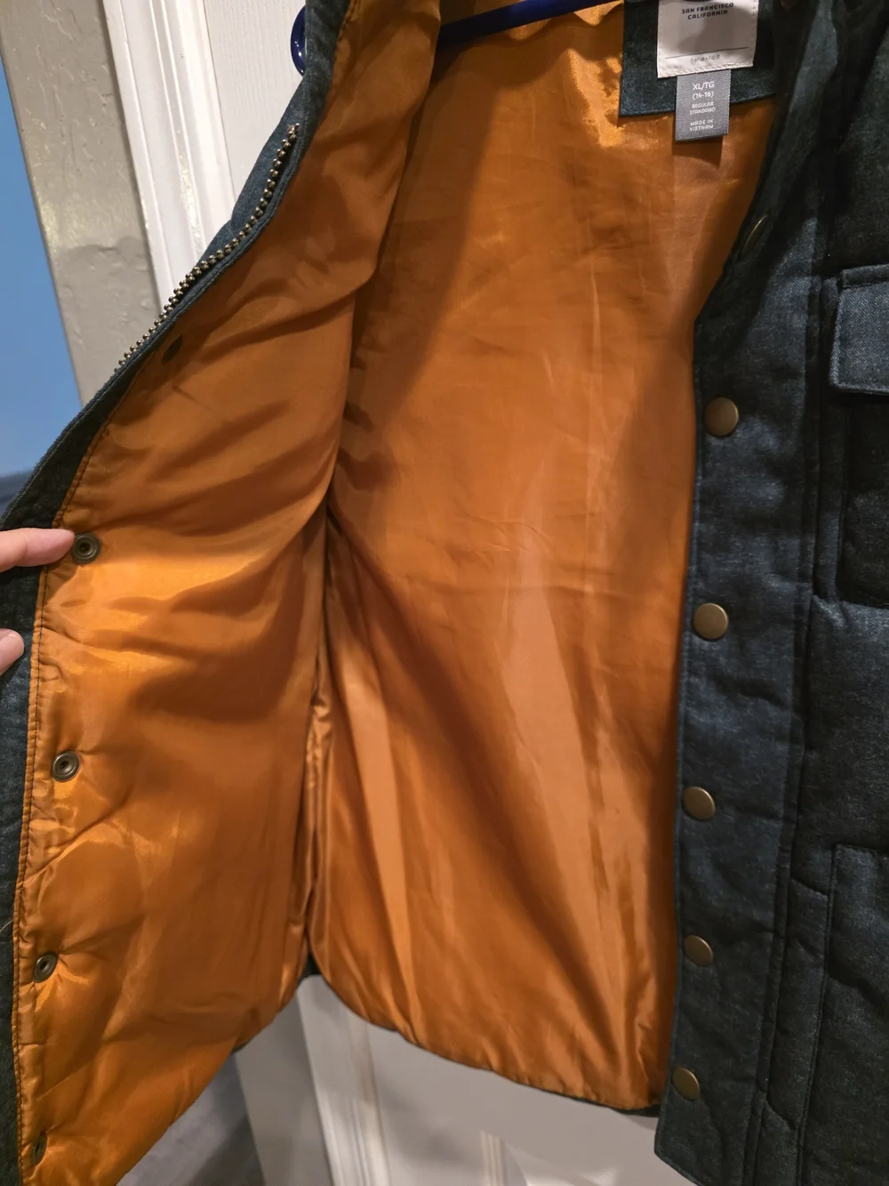 Old Navy Quilted Puffer Vest in Dark Teal with Orange Lining